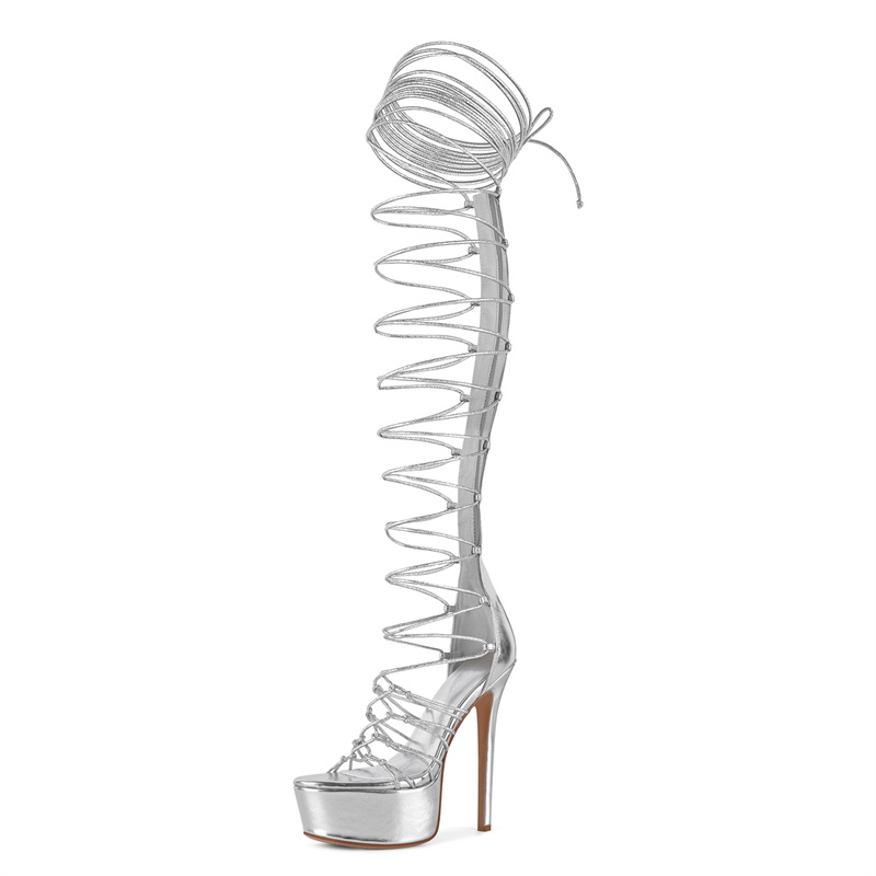 Onlymaker, серебристые босонож – обзор и цена Sandal Strappy Heeled